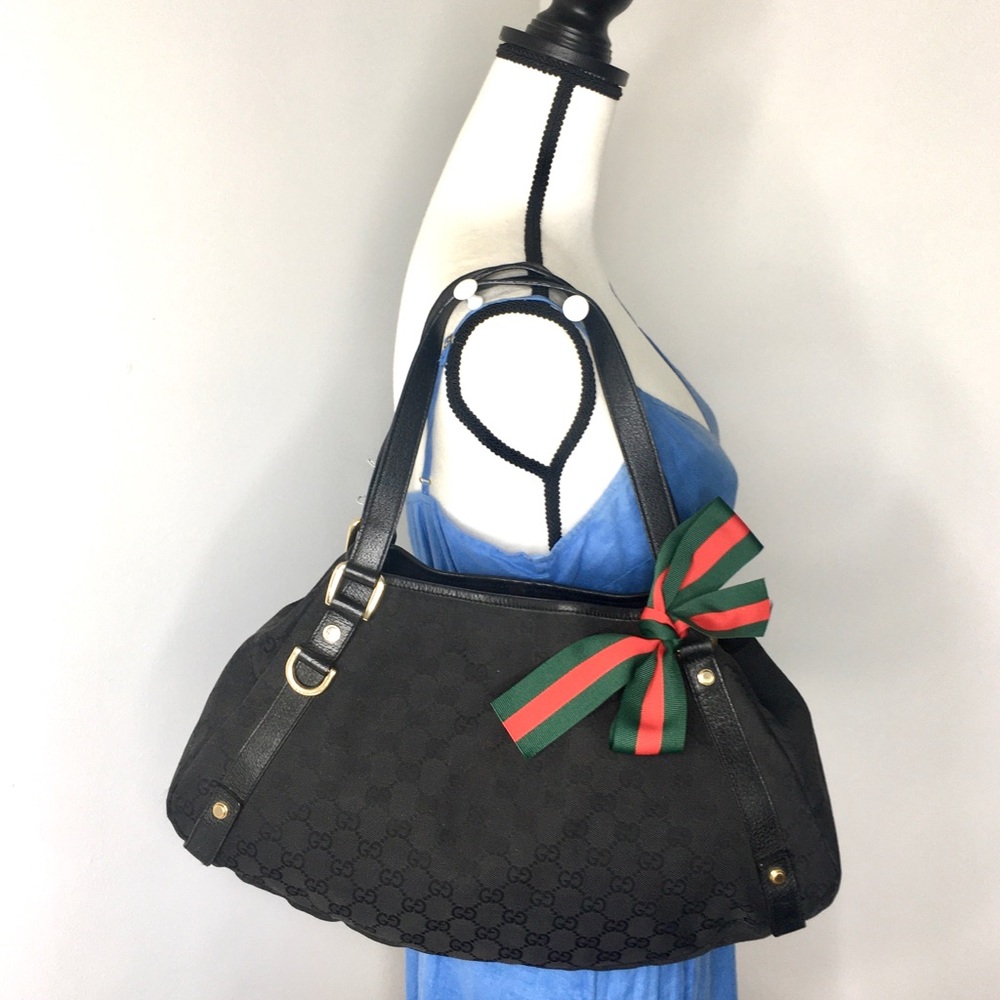 Authentic Gucci Abbey black monogram canvas shoulder bag